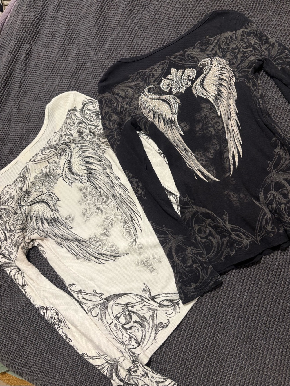 2 matching Women’s Ornate Long-Sleeve Crewneck Top - White and Black - Picture 2 of 2